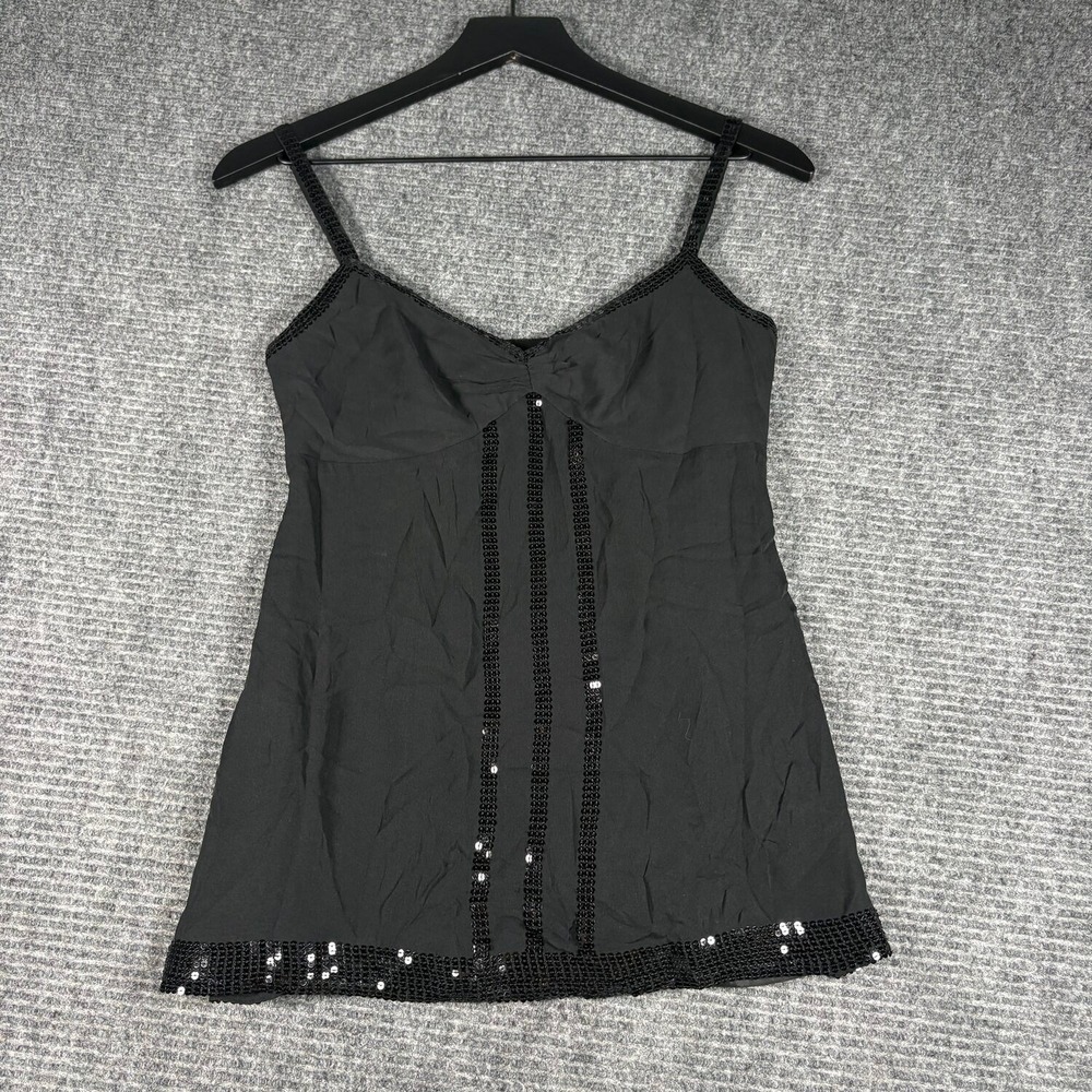 Express Design Studio Cami Top Womens XS Black Excellent Sequin V-Neck Y2K